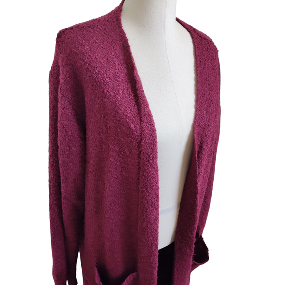 Ashley Stewart Sweater Women's 26/28 Burgundy Long Cardigan Open Front Pockets - Picture 2 of 14